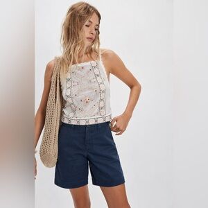 NWOT Free People Riverside Classic Cotton Bermuda Shorts Navy Blue Sz 6